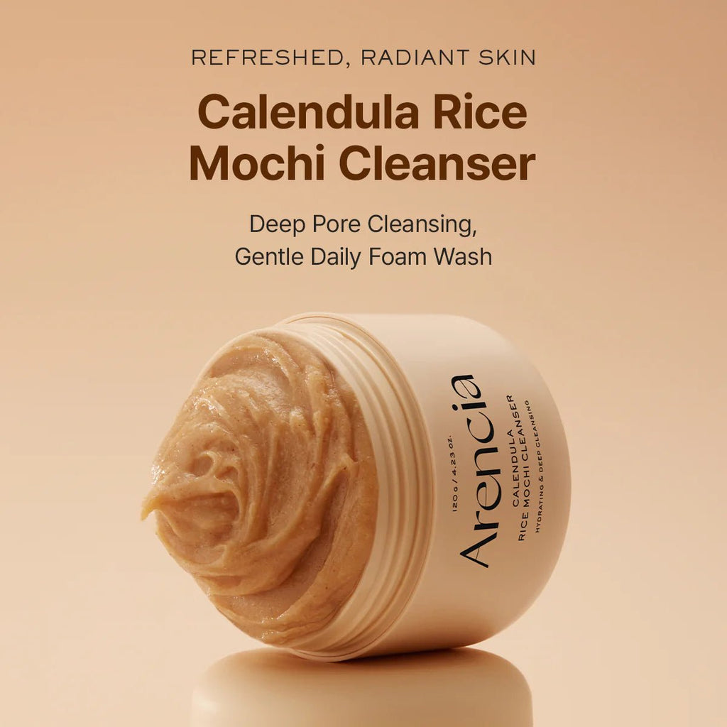 Arencia Calendula Rice Mochi Cleanser, Gentle Exfoliating Foam Wash for Sensitive, Dry, Rough Skin, 4.23oz / 120g - Globo Mag