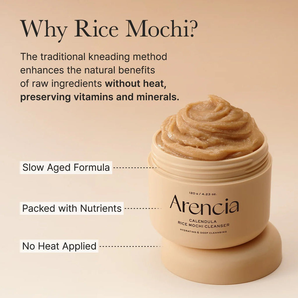 Arencia Calendula Rice Mochi Cleanser, Gentle Exfoliating Foam Wash for Sensitive, Dry, Rough Skin, 4.23oz / 120g - Globo Mag