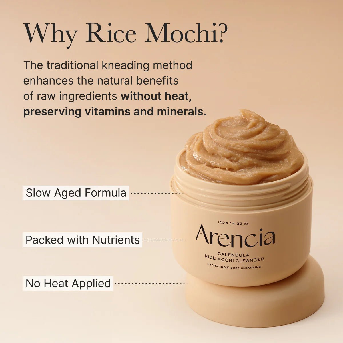 Arencia Calendula Rice Mochi Cleanser, Gentle Exfoliating Foam Wash for Sensitive, Dry, Rough Skin, 4.23oz / 120g - Globo Mag